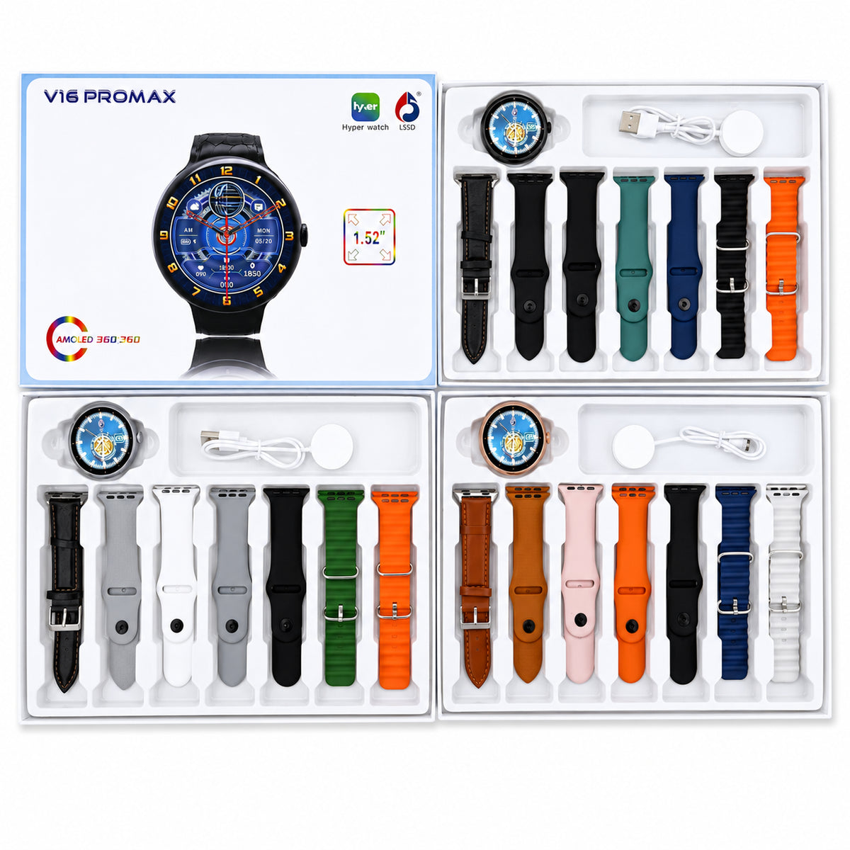 V16 Pro Max Smart Watch with 1.52-Inch AMOLED Display, Multiple Straps & Magnetic Charging