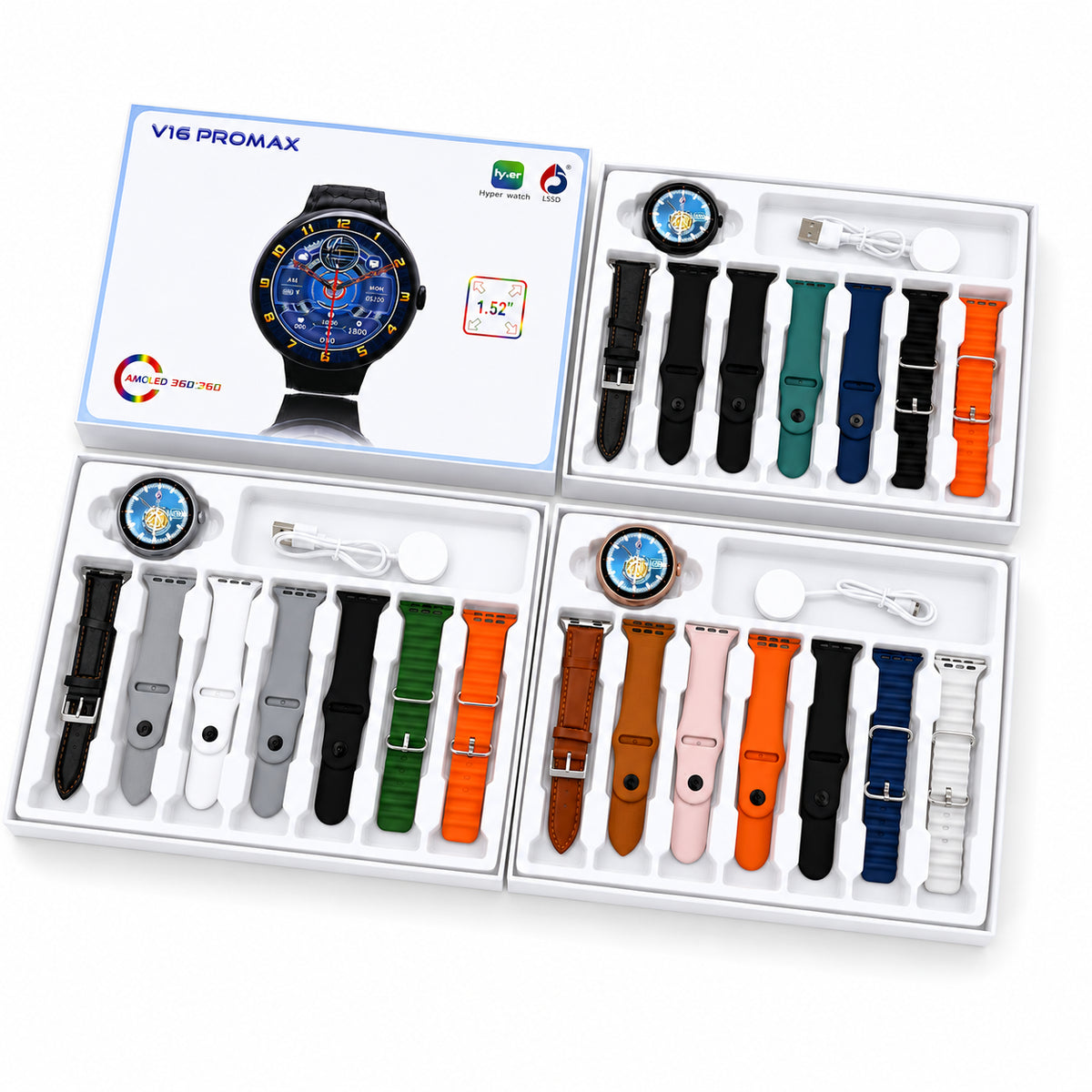 V16 Pro Max Smart Watch with 1.52-Inch AMOLED Display, Multiple Straps & Magnetic Charging