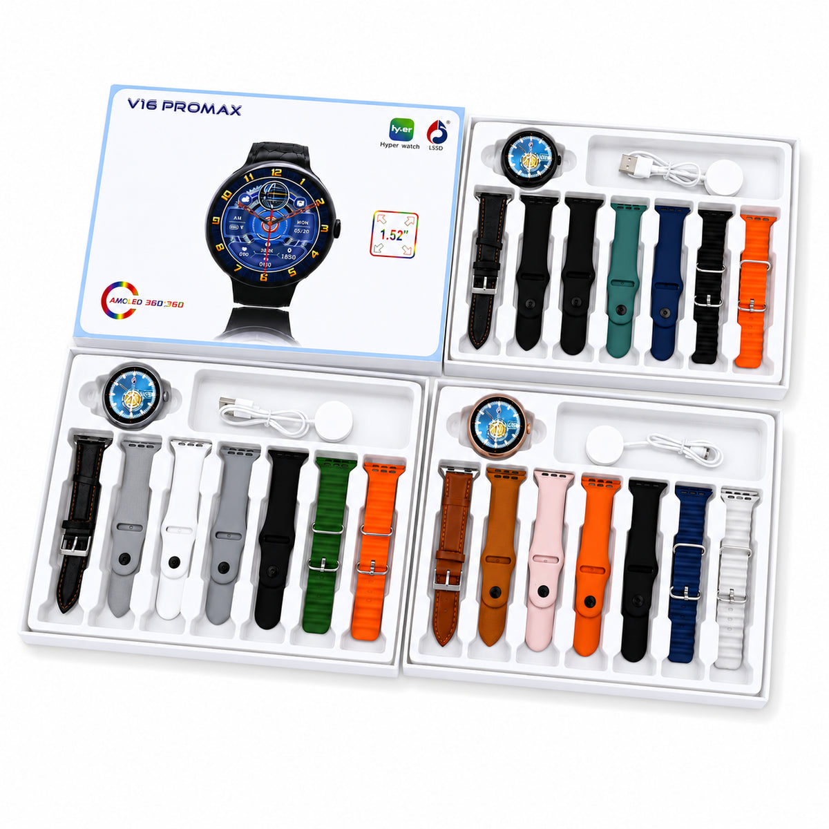 V16 Pro Max Smart Watch with 1.52-Inch AMOLED Display, Multiple Straps & Magnetic Charging