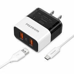 Mazoom Dual USB Port 2.4A Power Adapter With USB to Type-C Cable