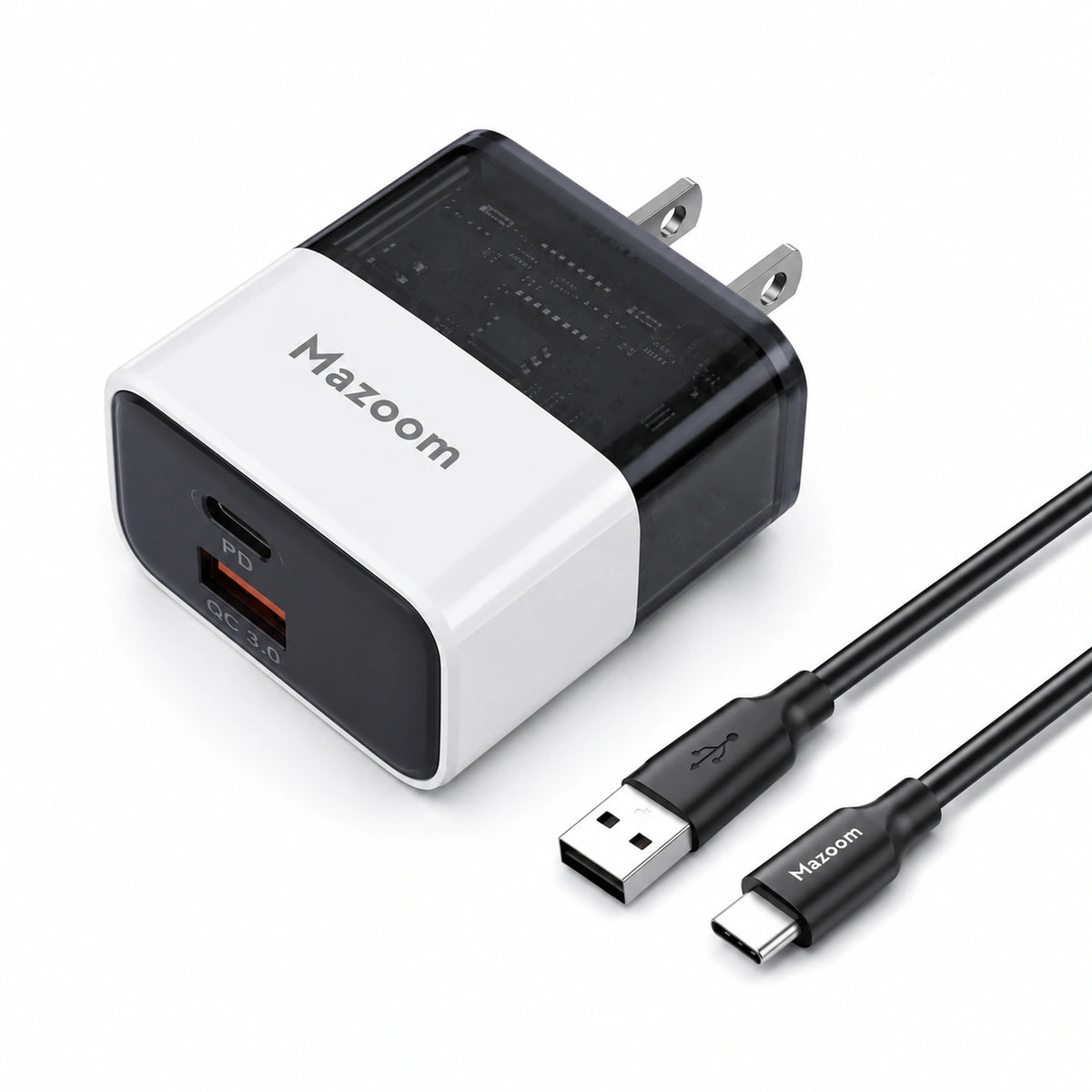 Mazoom 20W PD + QC3.0 Fast Charger With USB to Type-C Cable — Black Edition
