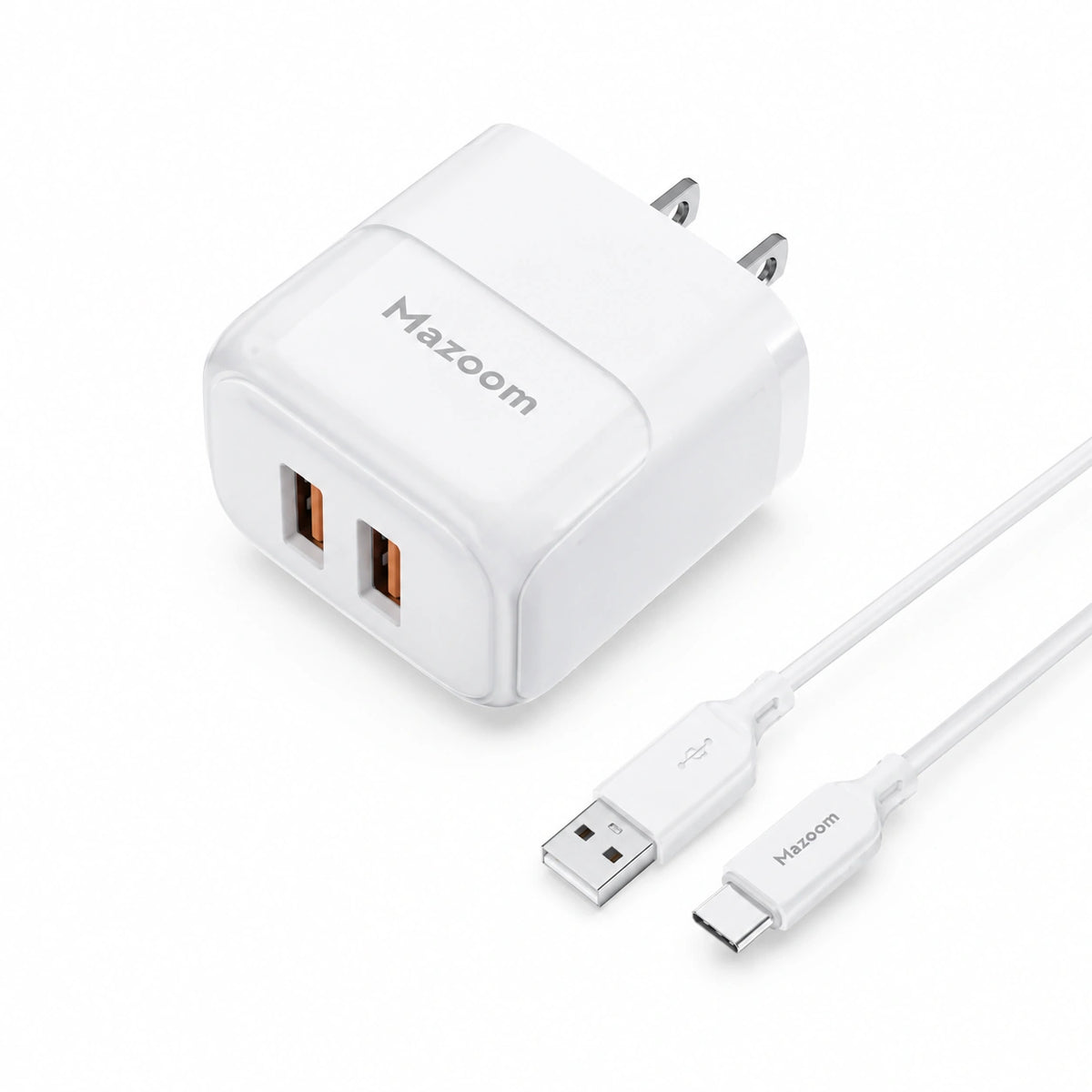 Mazoom Dual USB Port 2.4A Power Adapter With USB to Type-C Cable