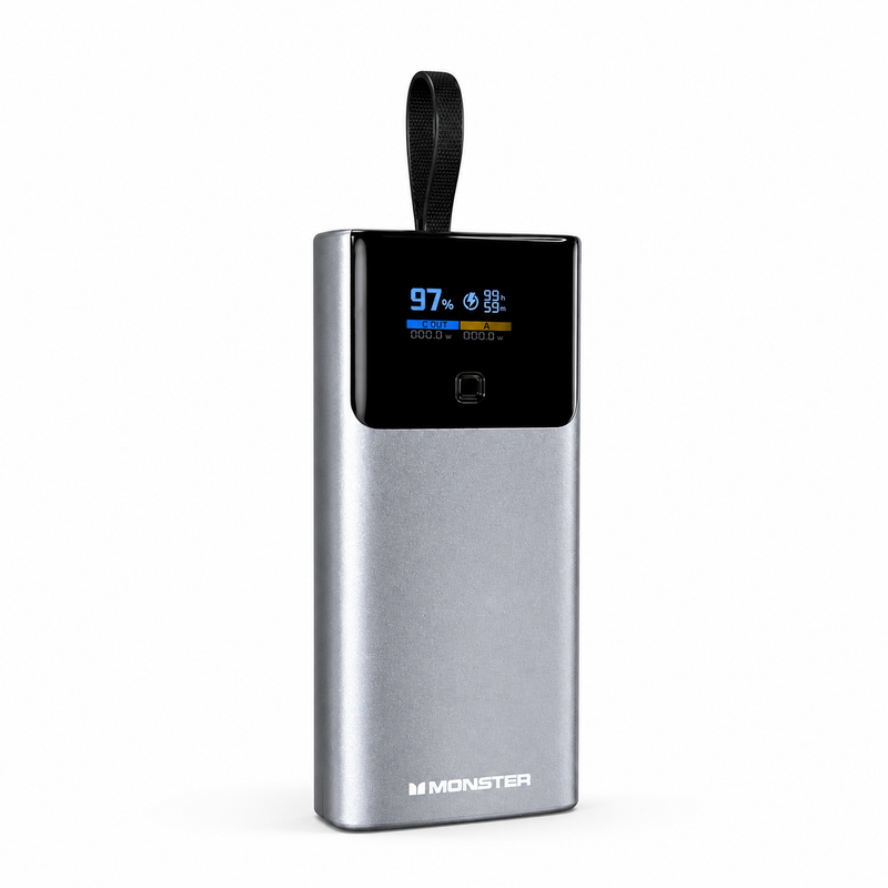 Monstor 10000mAh Pocket Size Display Power Bank with Built-in Type-C Cable